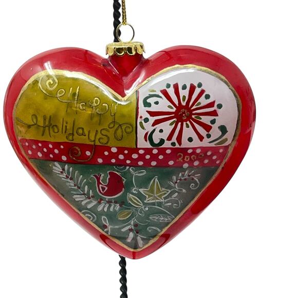 Pier 1 Li Bien 2000 Hand-Painted Glass Ornament "HEART SHAPE" & Original Red Box - Picture 4 of 7